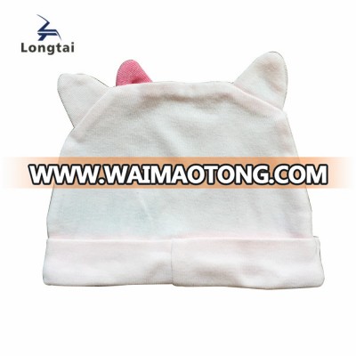 Wholesale Cheap Lovely Bow Baby Newborn Hat Pink Color Cotton Rib Baby Girl Hat With Ears