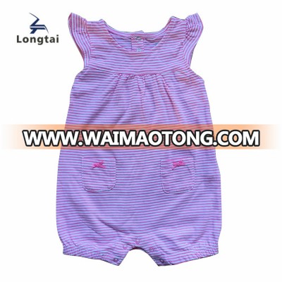 Cute Yarn Dyed Stripes Newborn Rompers Frill Sleeves Infant Girl Onesie Cheap Buy Bulk Babies Clothes