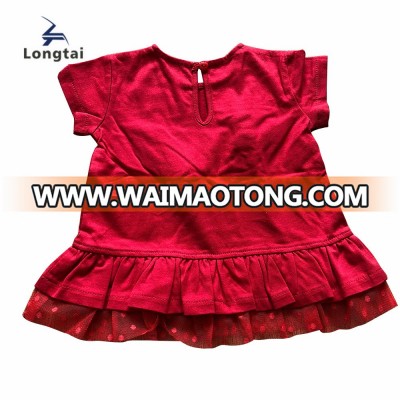 Wholesale Kids Summer Clothes Toddler Boutique Short Sleeve Top Fancy Pompom Tulle Girls t Shirt