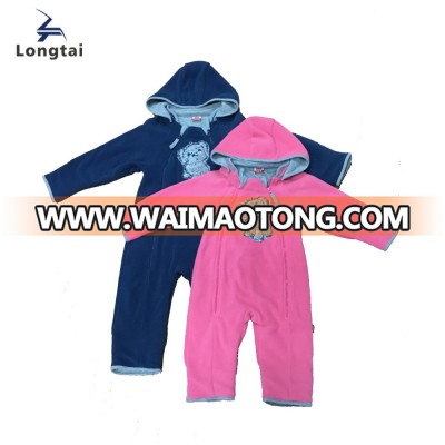 Long sleeve polyester baby romper with zipper and zipper