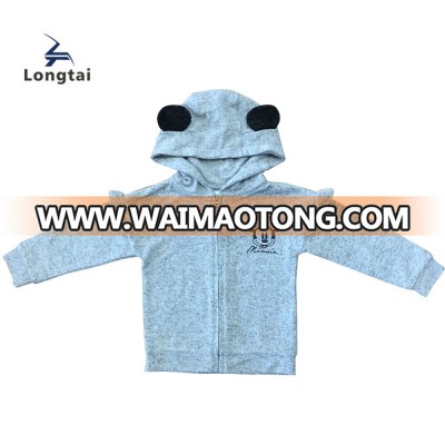 cute print Kids Toddler Girls Hood Knitted Cardigan Baby clothes brushed  Fabric Bear Ears clothes brushed